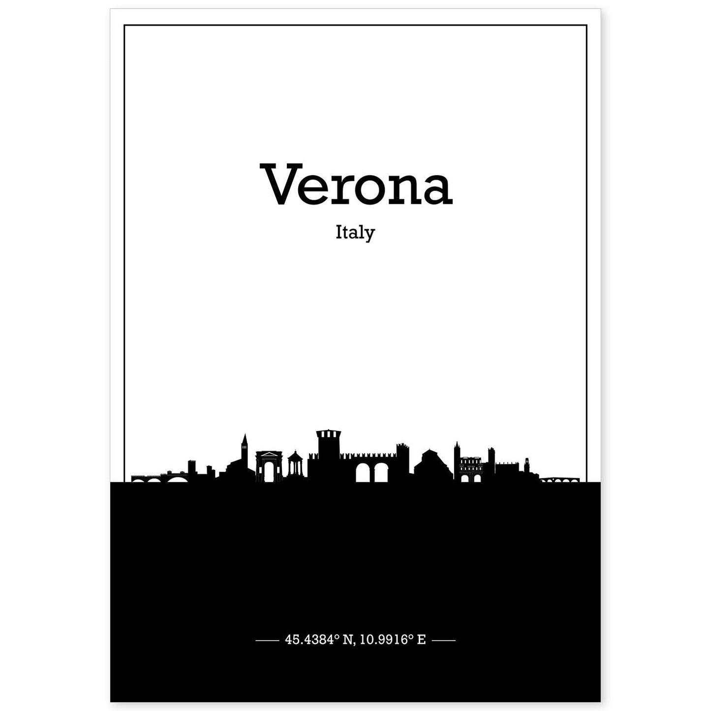 Poster con mapa de Verona - Italia. Láminas con Skyline de ciudades de Italia con sombra negra.-Artwork-Nacnic-A4-Sin marco-Nacnic Estudio SL