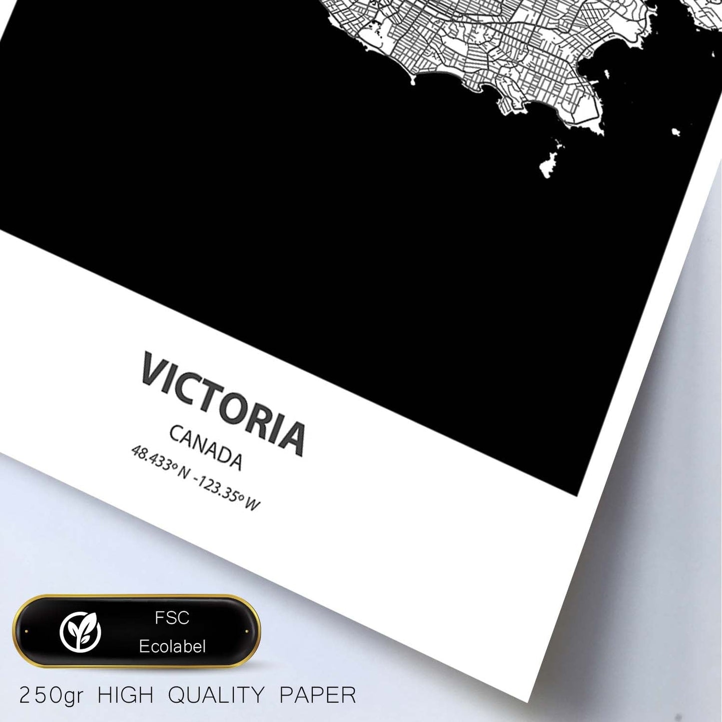 Poster con mapa de Victoria - Canada. Láminas de ciudades de Canada con mares y ríos en color negro.-Artwork-Nacnic-Nacnic Estudio SL