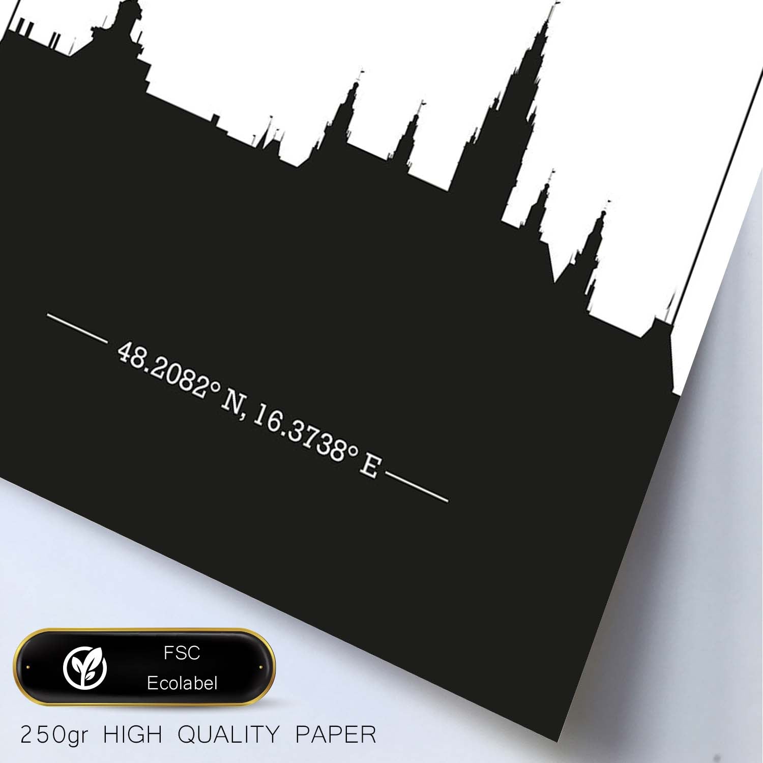 Poster con mapa de Vienna - Austria. Láminas con Skyline de ciudades de Europa con sombra negra.-Artwork-Nacnic-Nacnic Estudio SL