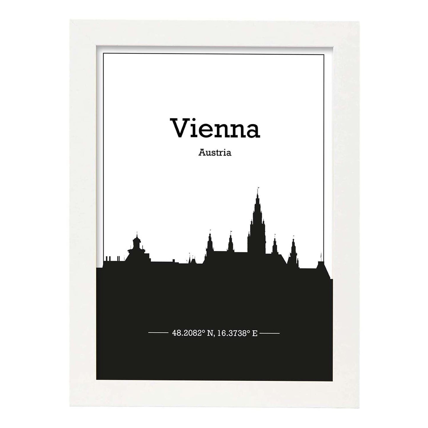 Poster con mapa de Vienna - Austria. Láminas con Skyline de ciudades de Europa con sombra negra.-Artwork-Nacnic-A3-Marco Blanco-Nacnic Estudio SL