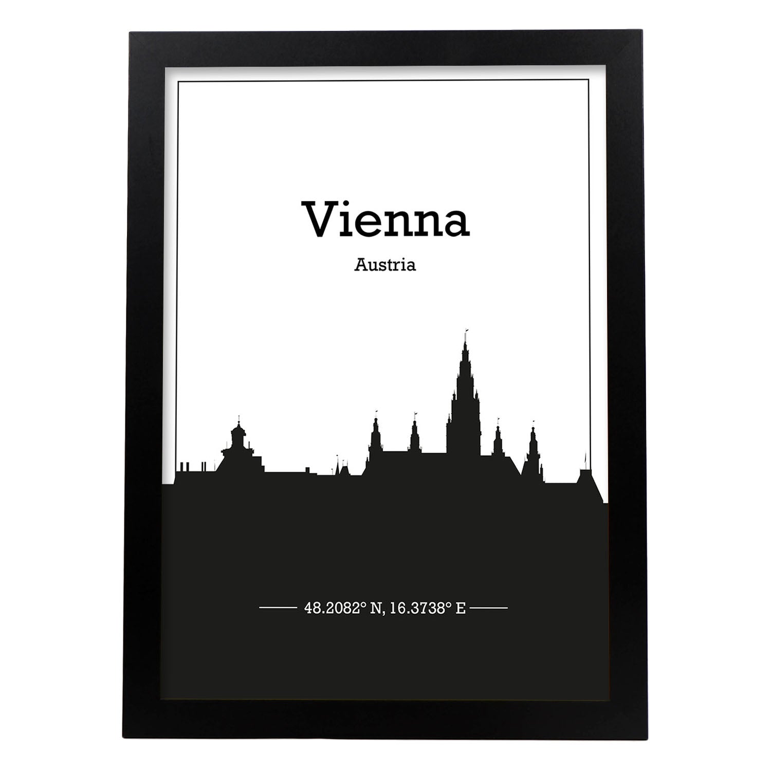 Poster con mapa de Vienna - Austria. Láminas con Skyline de ciudades de Europa con sombra negra.-Artwork-Nacnic-A3-Marco Negro-Nacnic Estudio SL