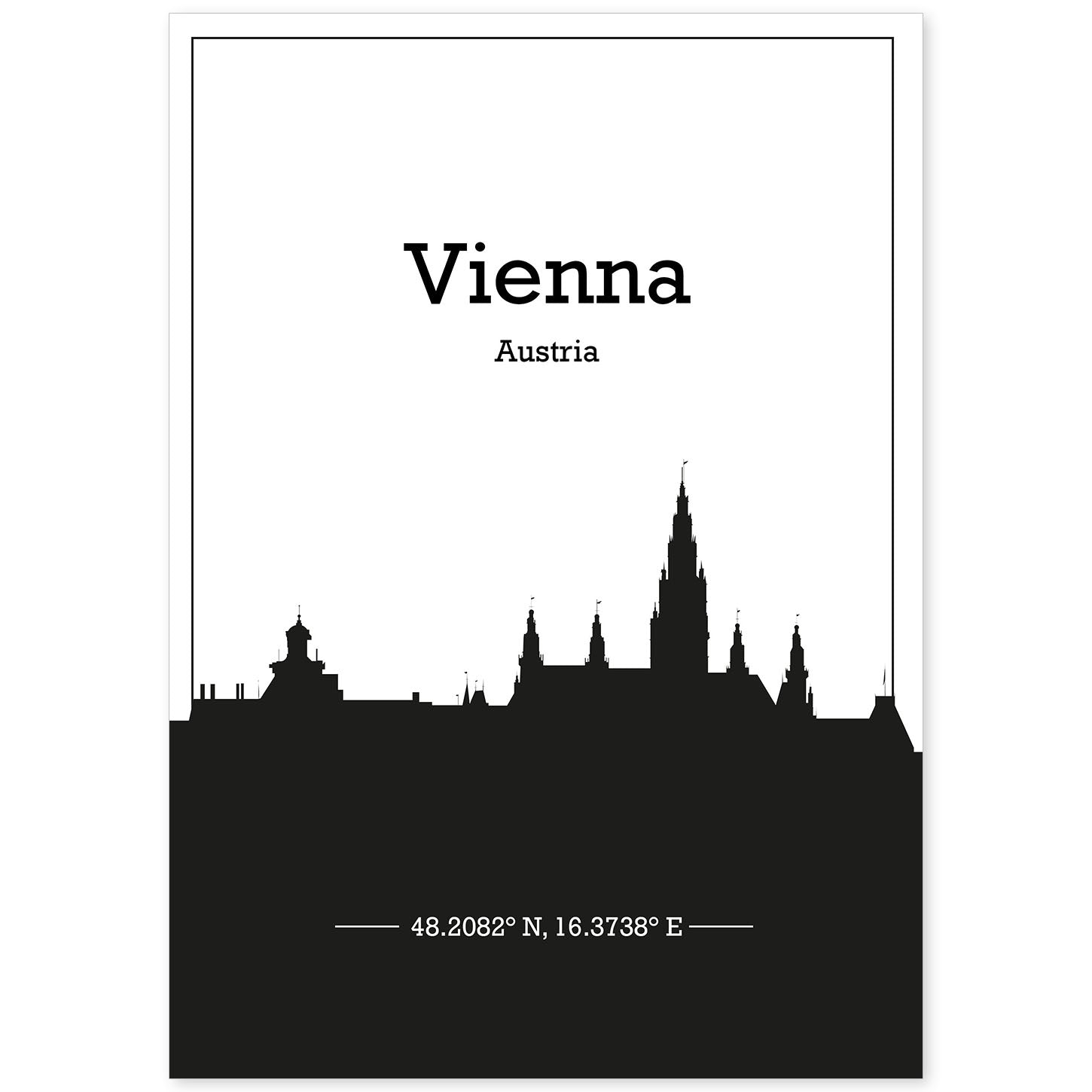 Poster con mapa de Vienna - Austria. Láminas con Skyline de ciudades de Europa con sombra negra.-Artwork-Nacnic-A4-Sin marco-Nacnic Estudio SL