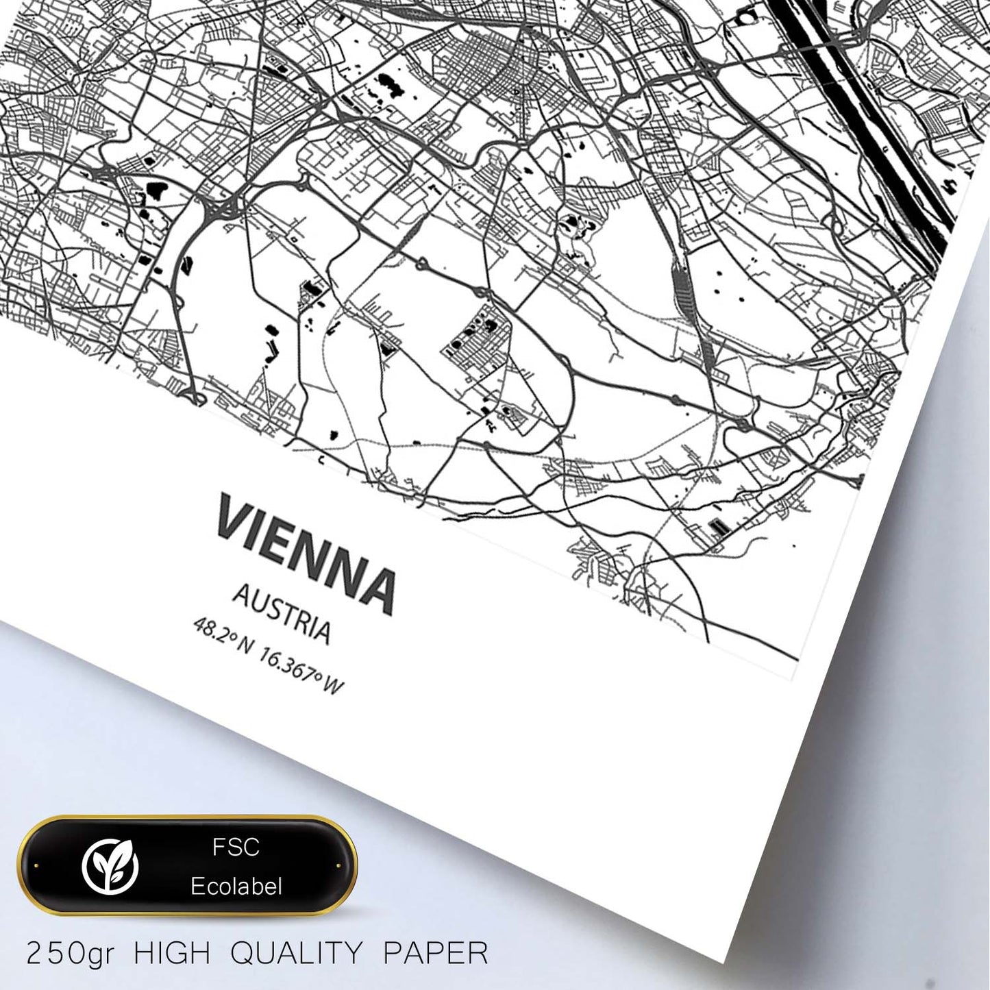 Poster con mapa de Vienna - Austria. Láminas de ciudades de Europa con mares y ríos en color negro.-Artwork-Nacnic-Nacnic Estudio SL