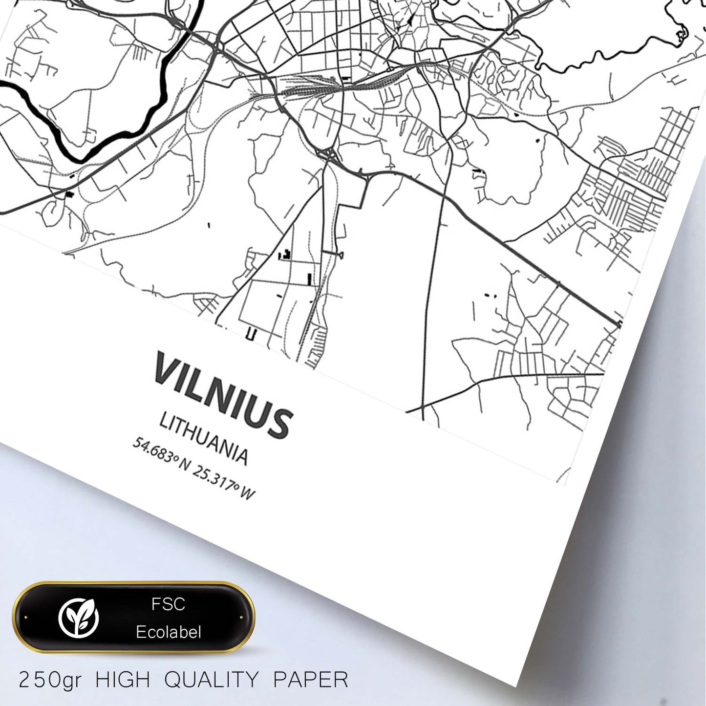 Poster con mapa de Vilnus - Lituania. Láminas de ciudades de Europa con mares y ríos en color negro.-Artwork-Nacnic-Nacnic Estudio SL