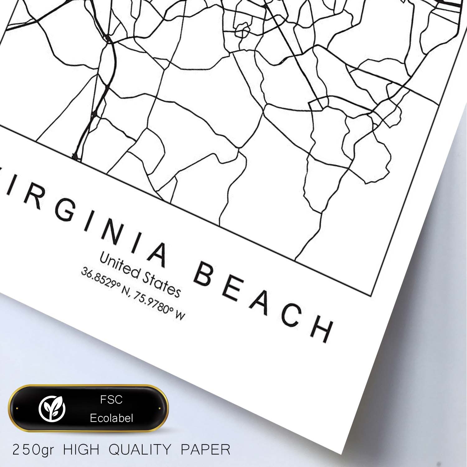 Poster con mapa de Virginia Beach. Lámina de Estados Unidos, con imágenes de mapas y carreteras-Artwork-Nacnic-Nacnic Estudio SL