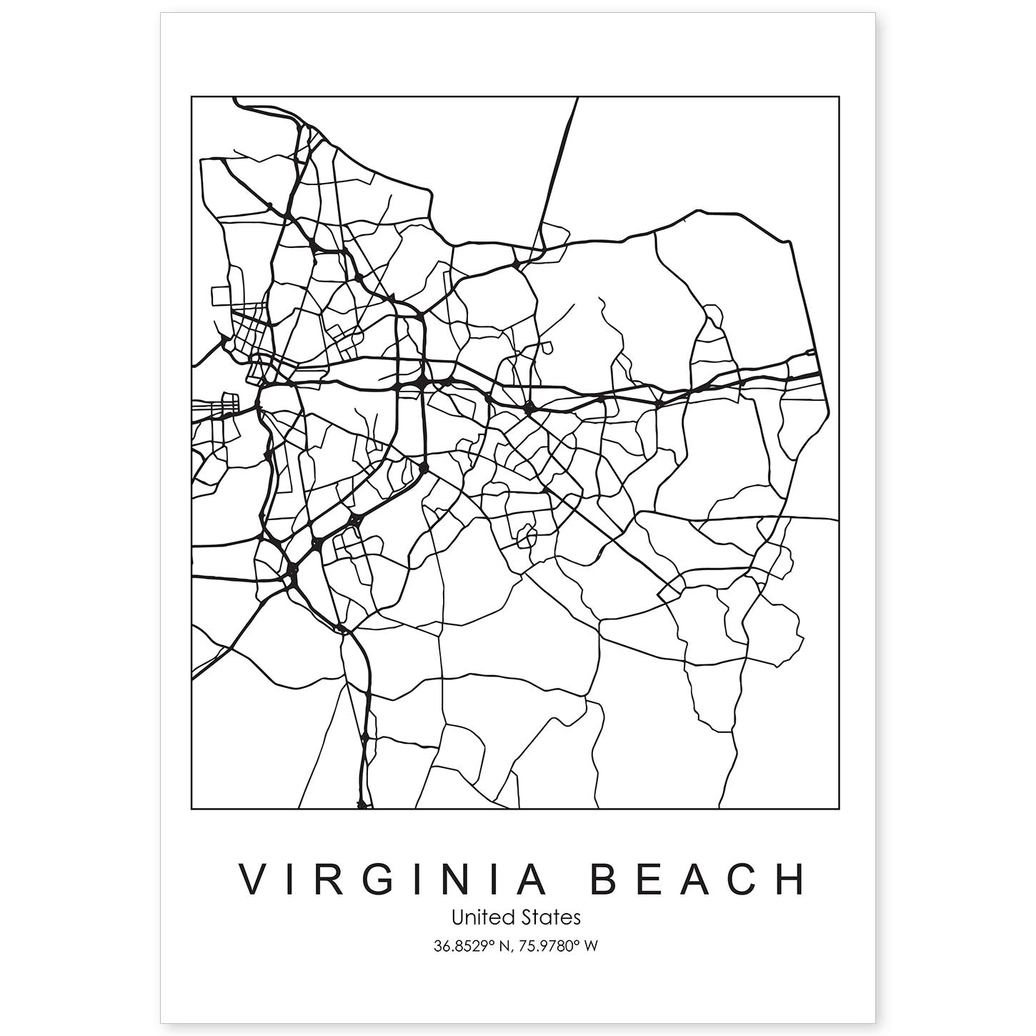 Poster con mapa de Virginia Beach. Lámina de Estados Unidos, con imágenes de mapas y carreteras-Artwork-Nacnic-A4-Sin marco-Nacnic Estudio SL