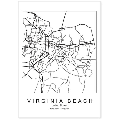 Poster con mapa de Virginia Beach. Lámina de Estados Unidos, con imágenes de mapas y carreteras-Artwork-Nacnic-A4-Sin marco-Nacnic Estudio SL