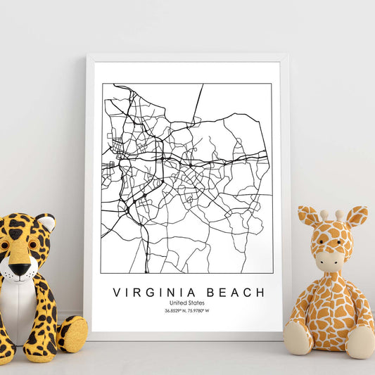 Poster con mapa de Virginia Beach. Lámina de Estados Unidos, con imágenes de mapas y carreteras-Artwork-Nacnic-Nacnic Estudio SL