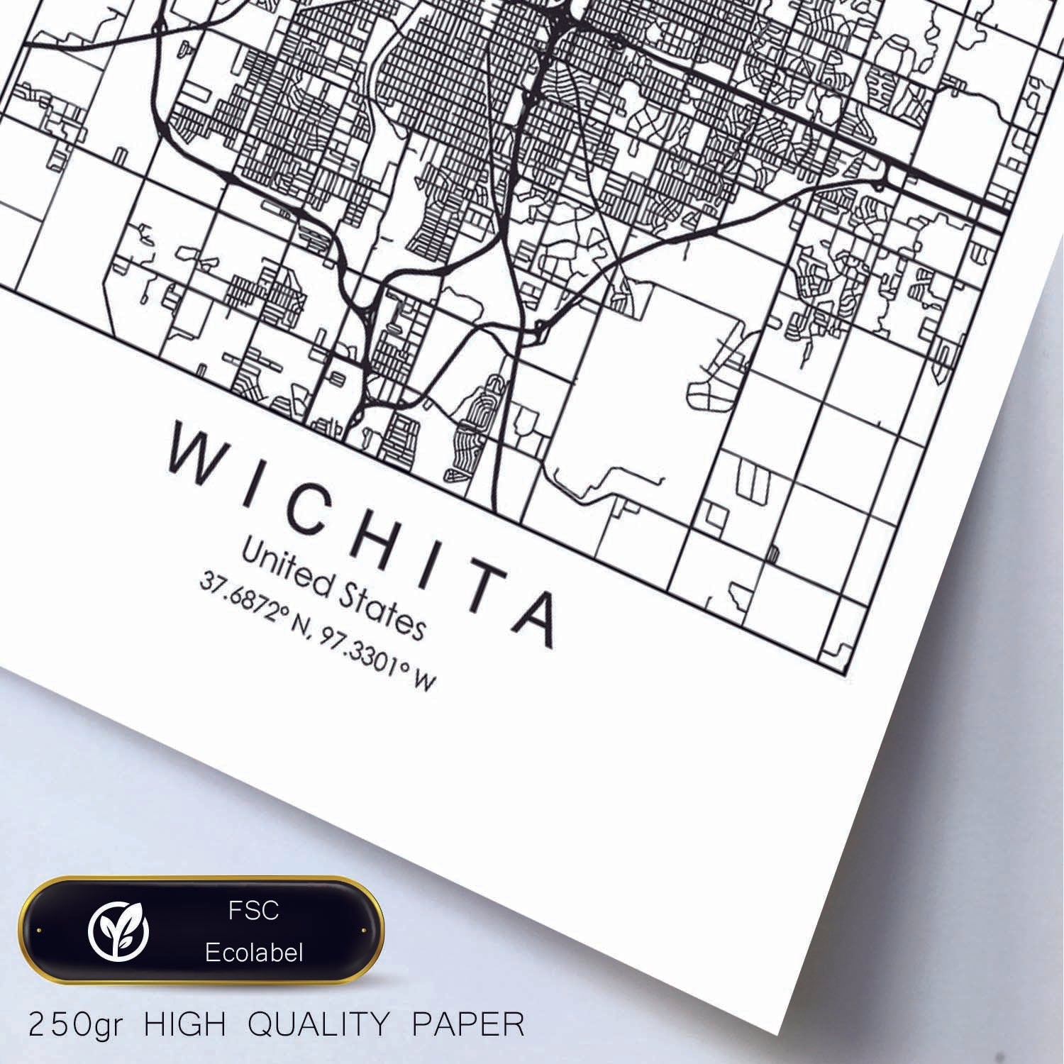 Poster con mapa de Wichita. Lámina de Estados Unidos, con imágenes de mapas y carreteras-Artwork-Nacnic-Nacnic Estudio SL