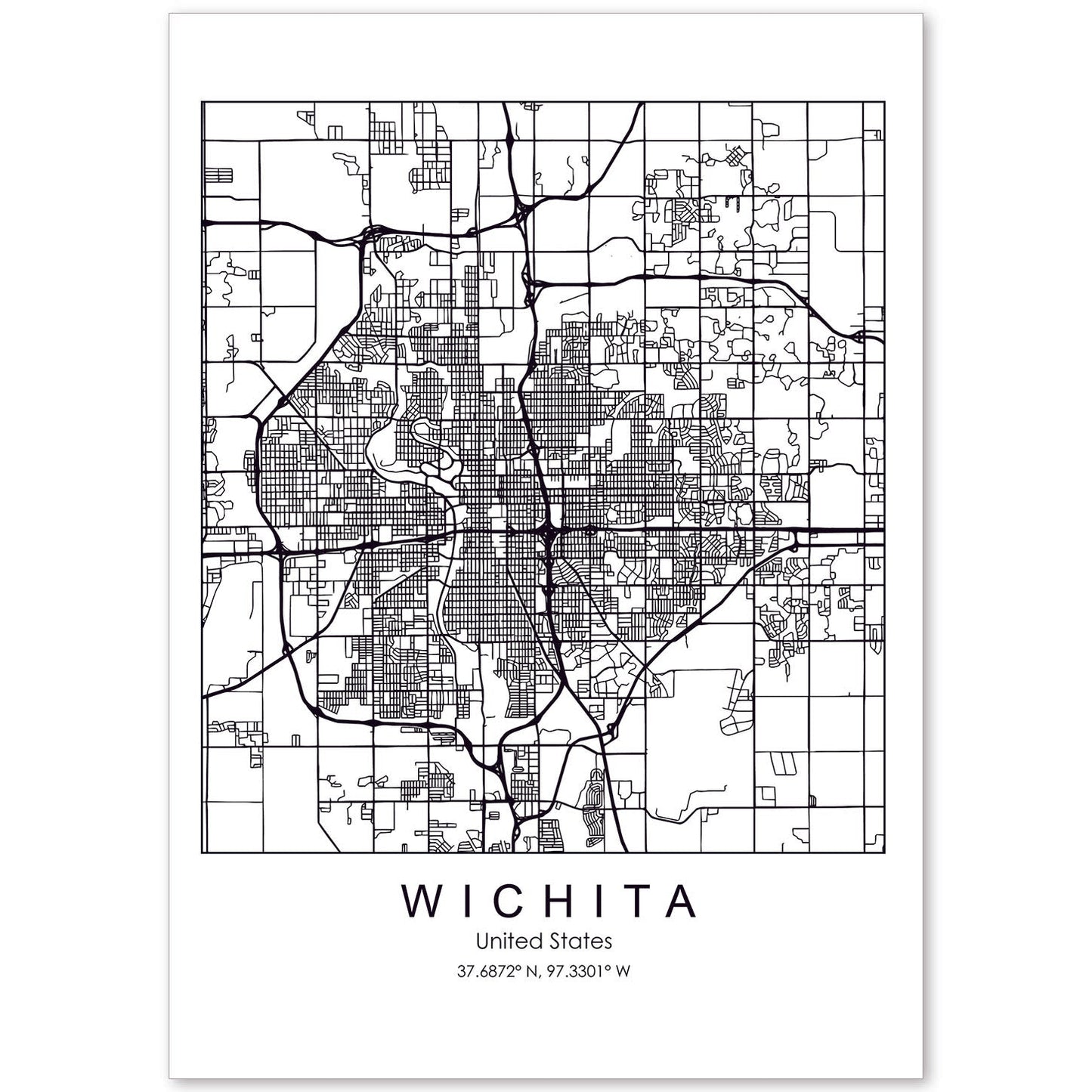Poster con mapa de Wichita. Lámina de Estados Unidos, con imágenes de mapas y carreteras-Artwork-Nacnic-A4-Sin marco-Nacnic Estudio SL