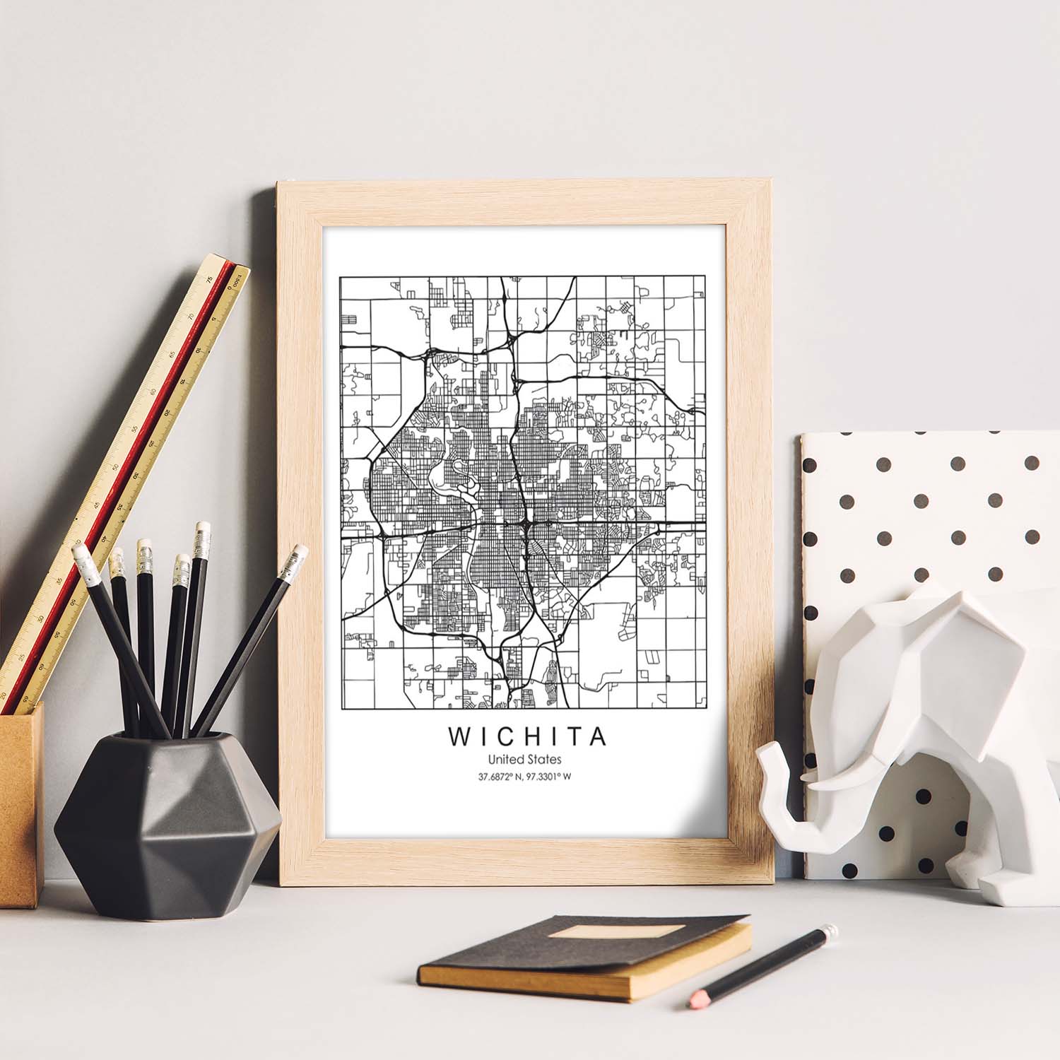 Poster con mapa de Wichita. Lámina de Estados Unidos, con imágenes de mapas y carreteras-Artwork-Nacnic-Nacnic Estudio SL