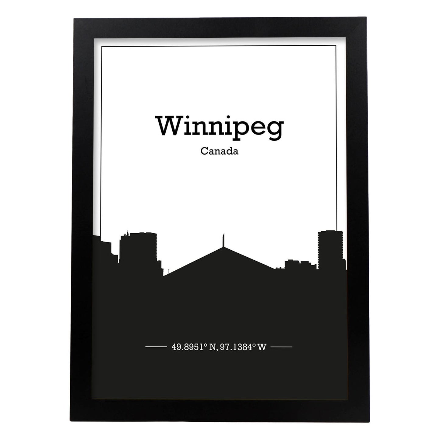 Poster con mapa de Winnipeg - Canada. Láminas con Skyline de ciudades de Estados Unidos, Canada, Mexico con sombra negra.-Artwork-Nacnic-A3-Marco Negro-Nacnic Estudio SL