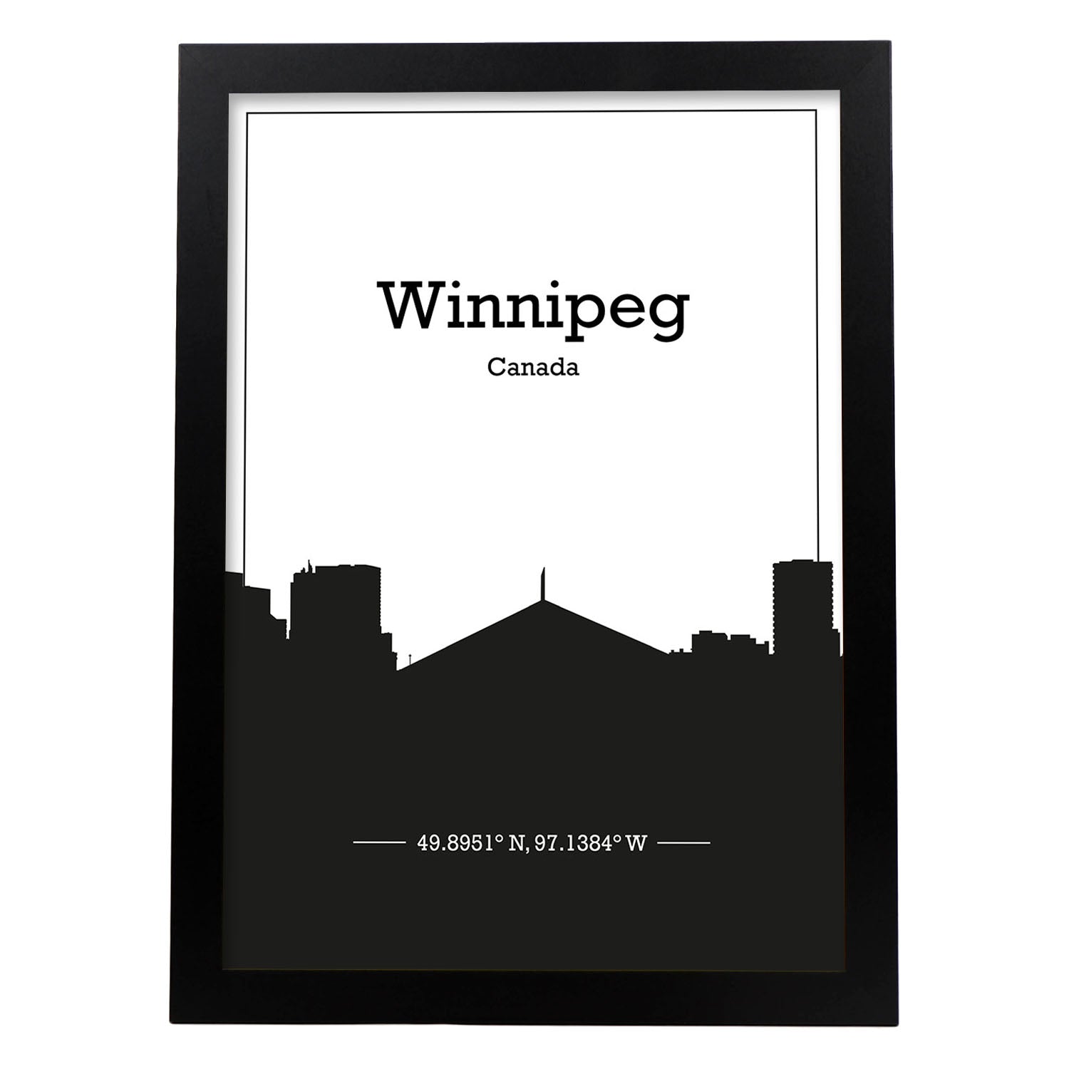 Poster con mapa de Winnipeg - Canada. Láminas con Skyline de ciudades de Estados Unidos, Canada, Mexico con sombra negra.-Artwork-Nacnic-A4-Marco Negro-Nacnic Estudio SL