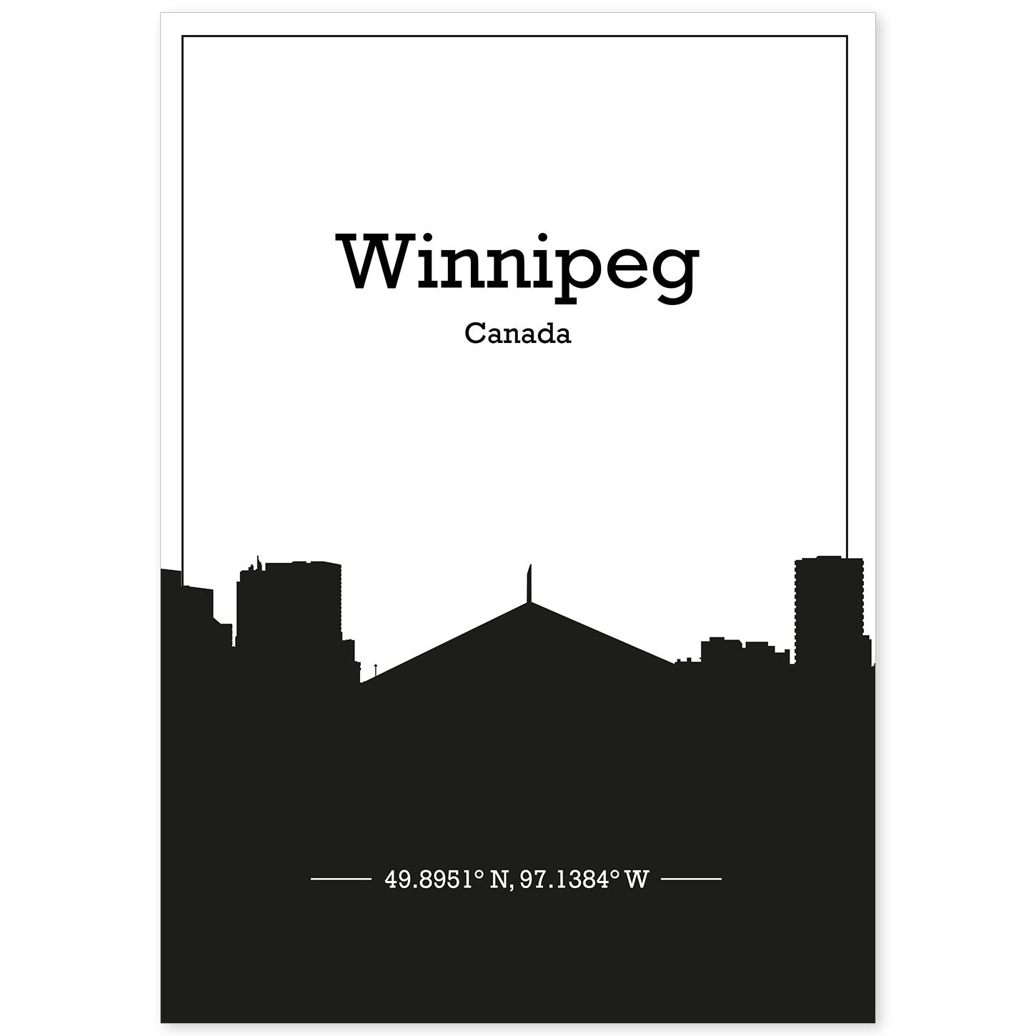 Poster con mapa de Winnipeg - Canada. Láminas con Skyline de ciudades de Estados Unidos, Canada, Mexico con sombra negra.-Artwork-Nacnic-A4-Sin marco-Nacnic Estudio SL