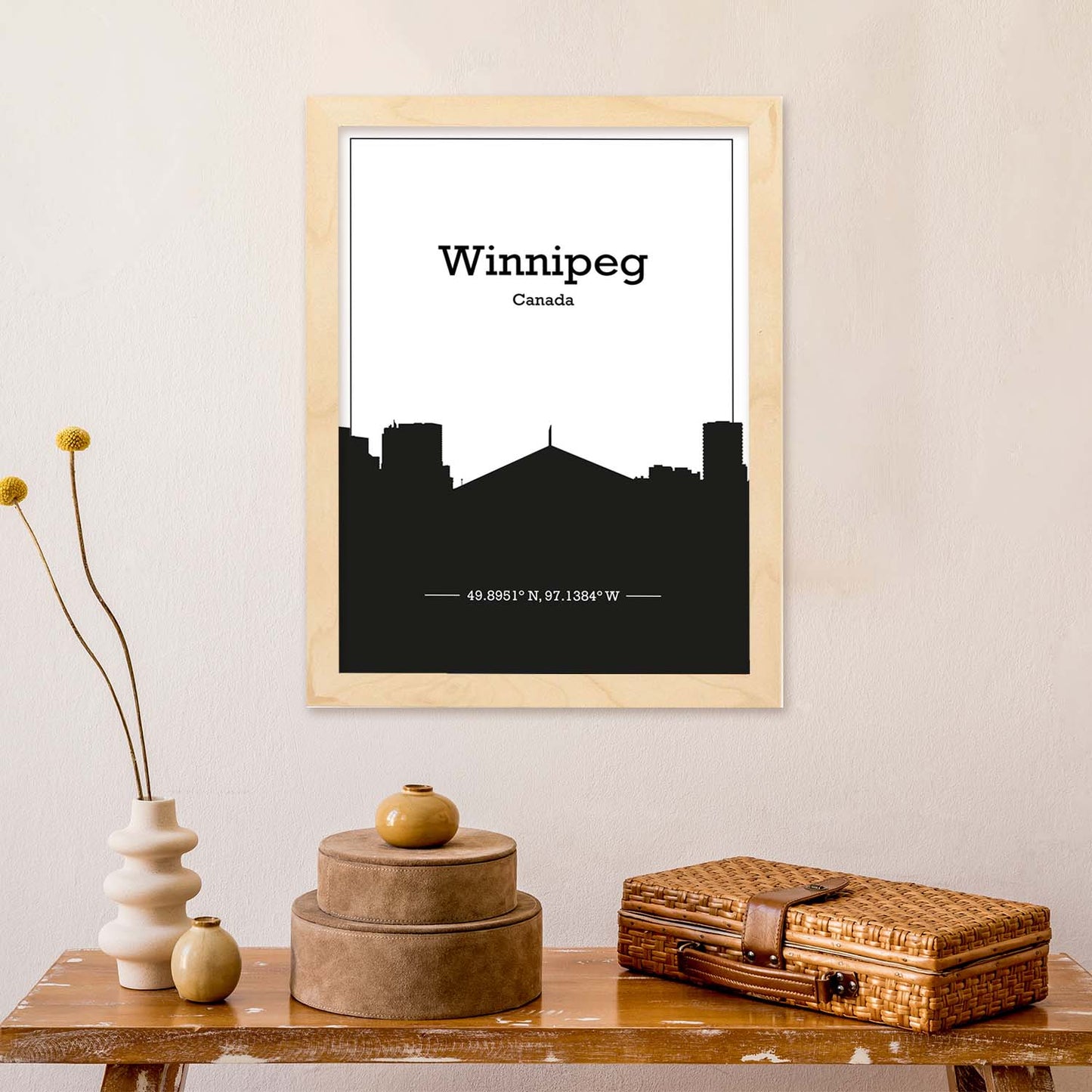 Poster con mapa de Winnipeg - Canada. Láminas con Skyline de ciudades de Estados Unidos, Canada, Mexico con sombra negra.-Artwork-Nacnic-Nacnic Estudio SL