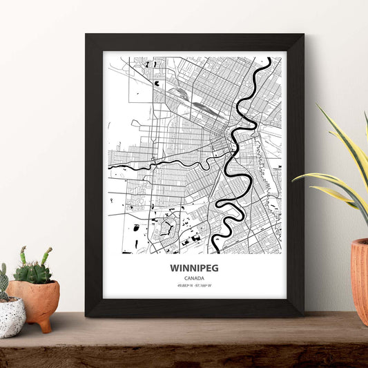 Poster con mapa de Winnipeg - Canada. Láminas de ciudades de Canada con mares y ríos en color negro.-Artwork-Nacnic-Nacnic Estudio SL
