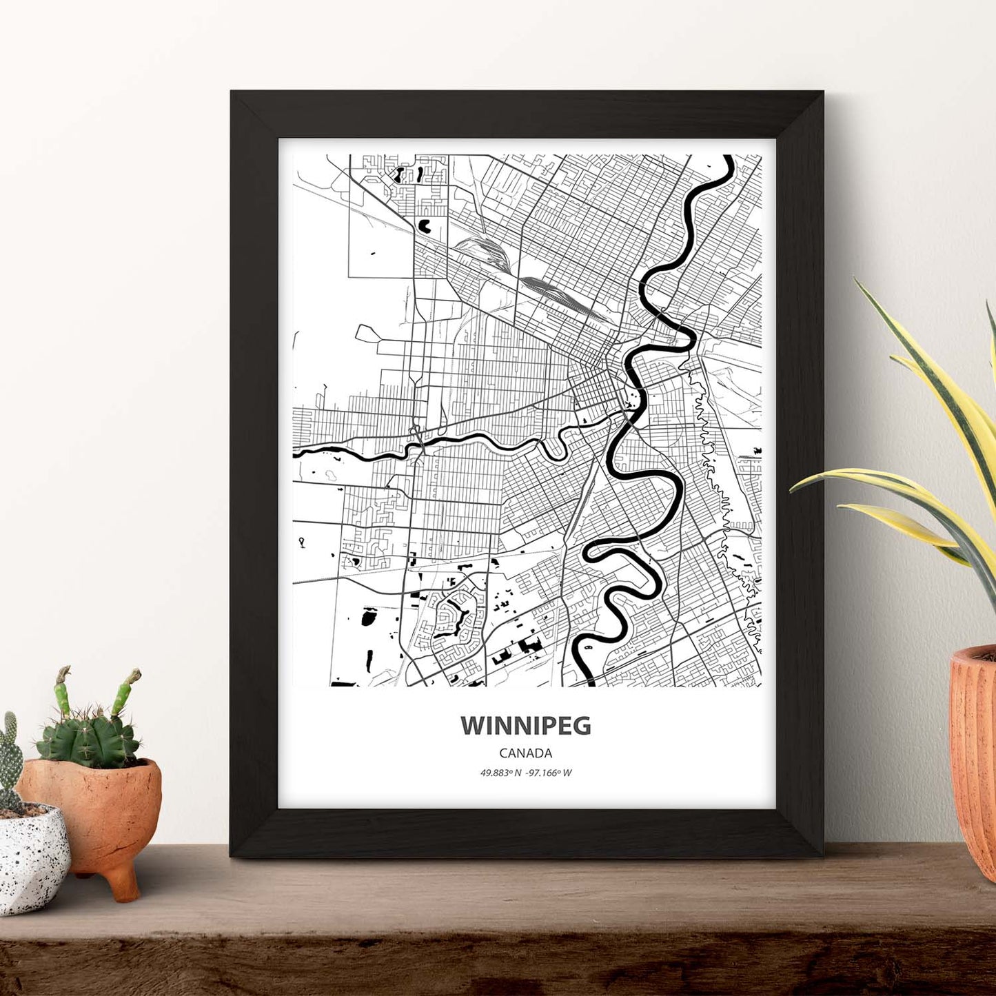 Poster con mapa de Winnipeg - Canada. Láminas de ciudades de Canada con mares y ríos en color negro.-Artwork-Nacnic-Nacnic Estudio SL