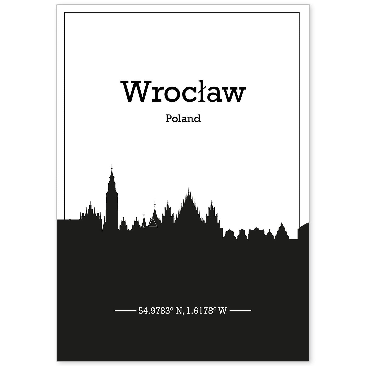 Poster con mapa de Wroclaw - Polonia. Láminas con Skyline de ciudades de Europa con sombra negra.-Artwork-Nacnic-A4-Sin marco-Nacnic Estudio SL