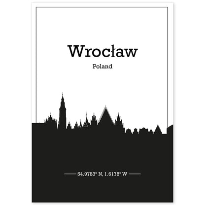 Poster con mapa de Wroclaw - Polonia. Láminas con Skyline de ciudades de Europa con sombra negra.-Artwork-Nacnic-A4-Sin marco-Nacnic Estudio SL