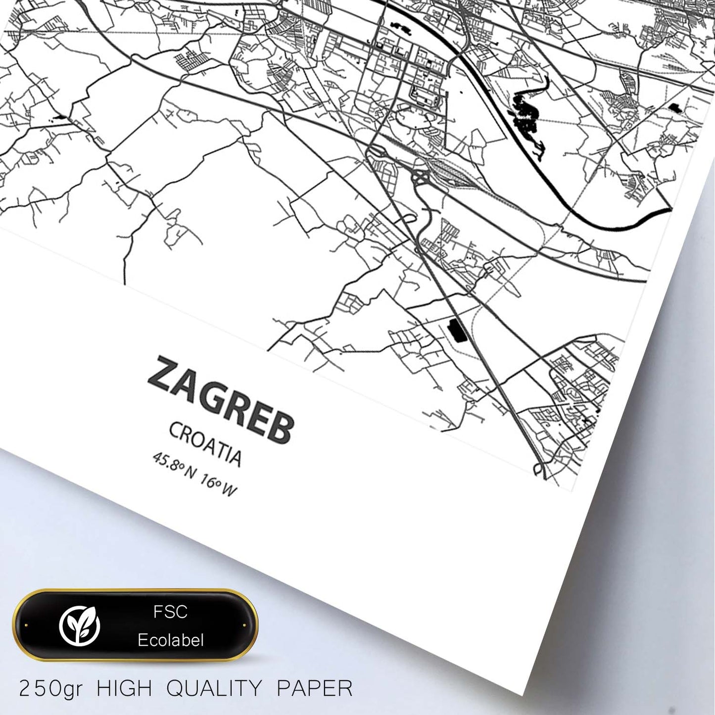 Poster con mapa de Zagreb - Croacia. Láminas de ciudades de Europa con mares y ríos en color negro.-Artwork-Nacnic-Nacnic Estudio SL
