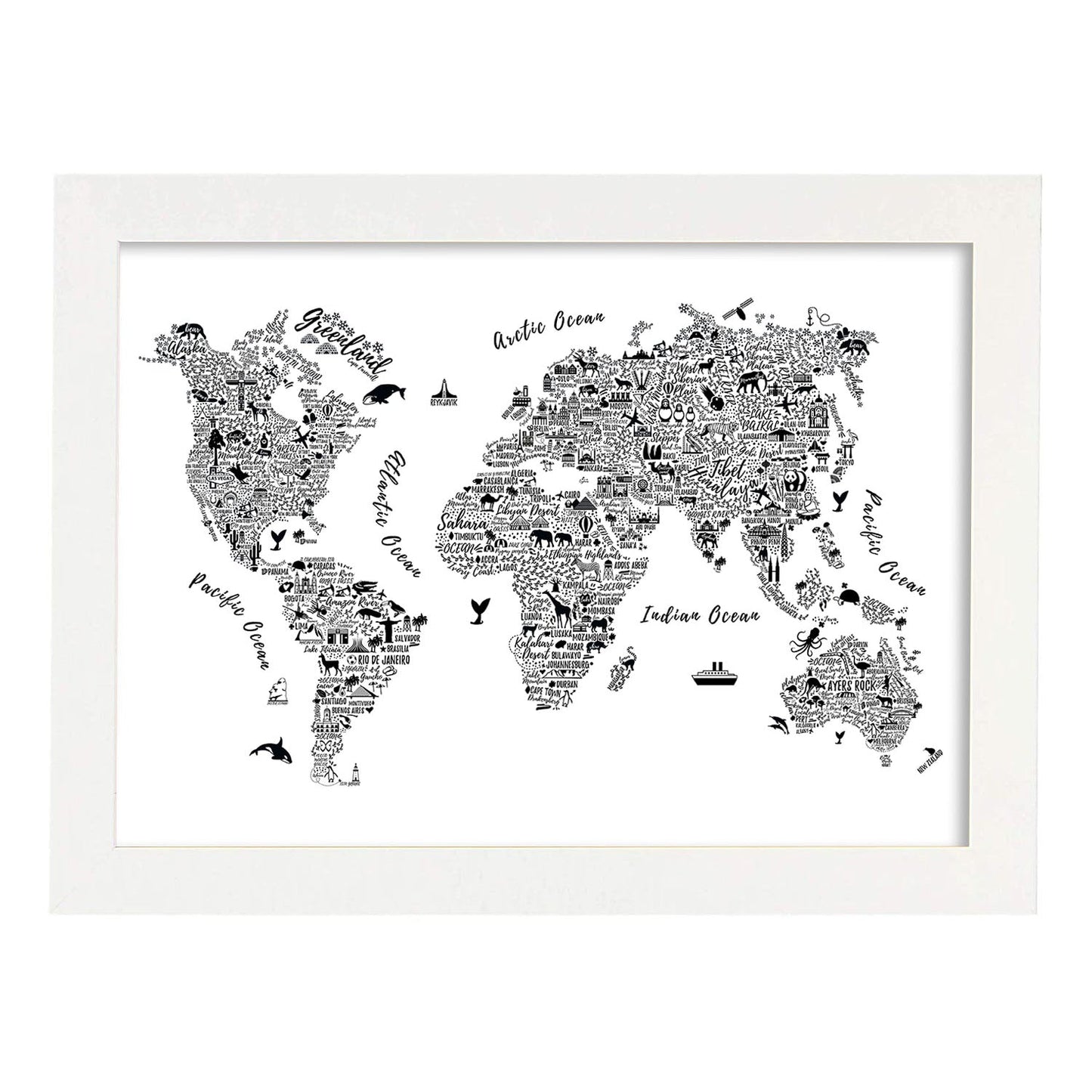 Poster con mapa tipográfico color blanco. Láminas con mapas del mundo.-Artwork-Nacnic-A3-Marco Blanco-Nacnic Estudio SL