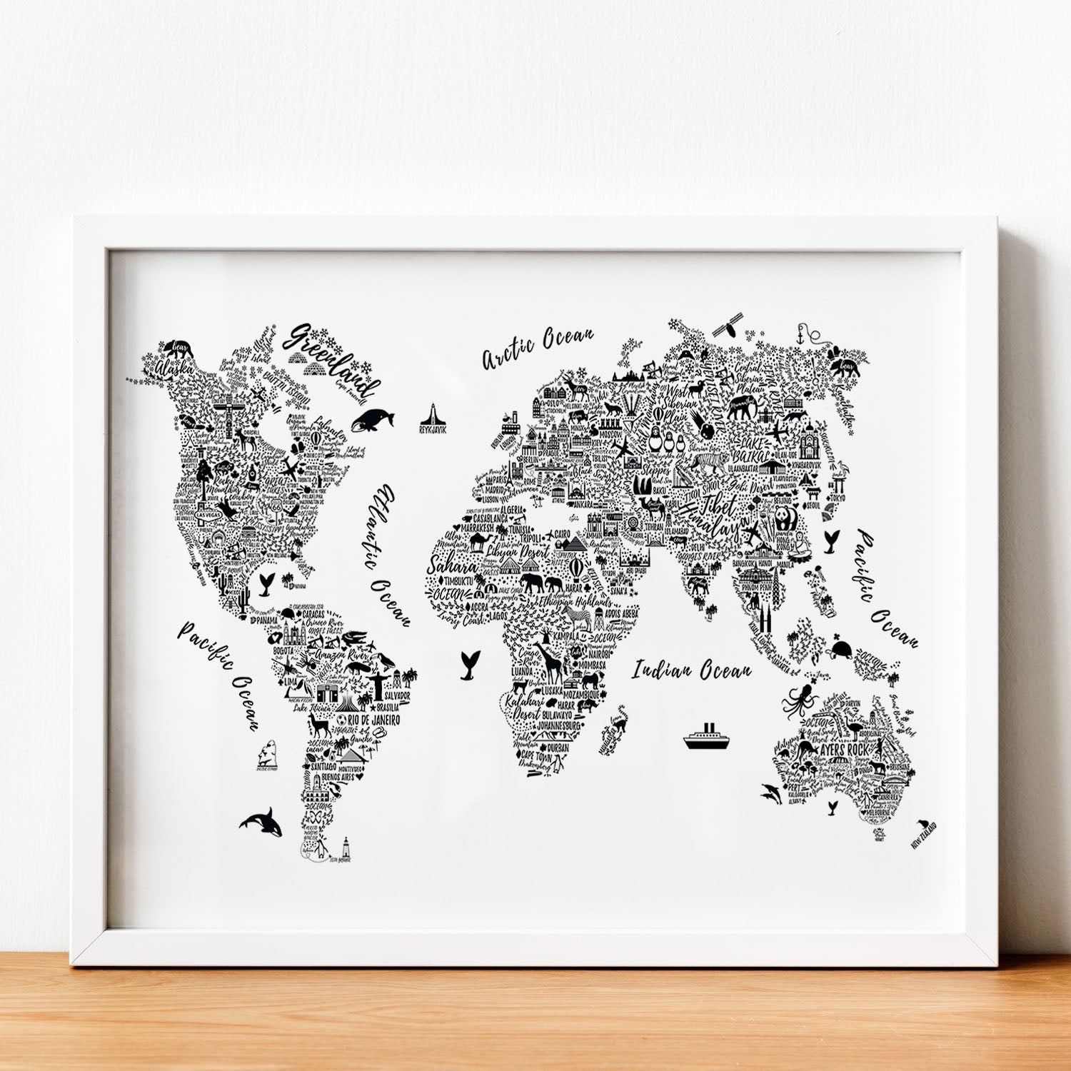 Poster con mapa tipográfico color blanco. Láminas con mapas del mundo.-Artwork-Nacnic-Nacnic Estudio SL