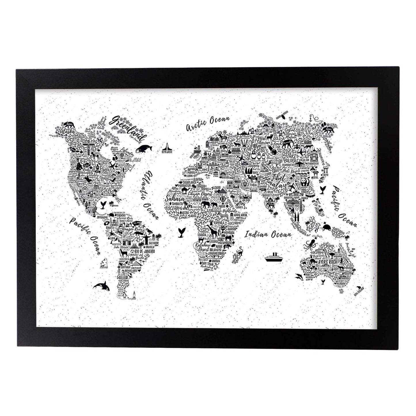 Poster con mapa tipográfico. Láminas con mapas del mundo.-Artwork-Nacnic-A3-Marco Negro-Nacnic Estudio SL