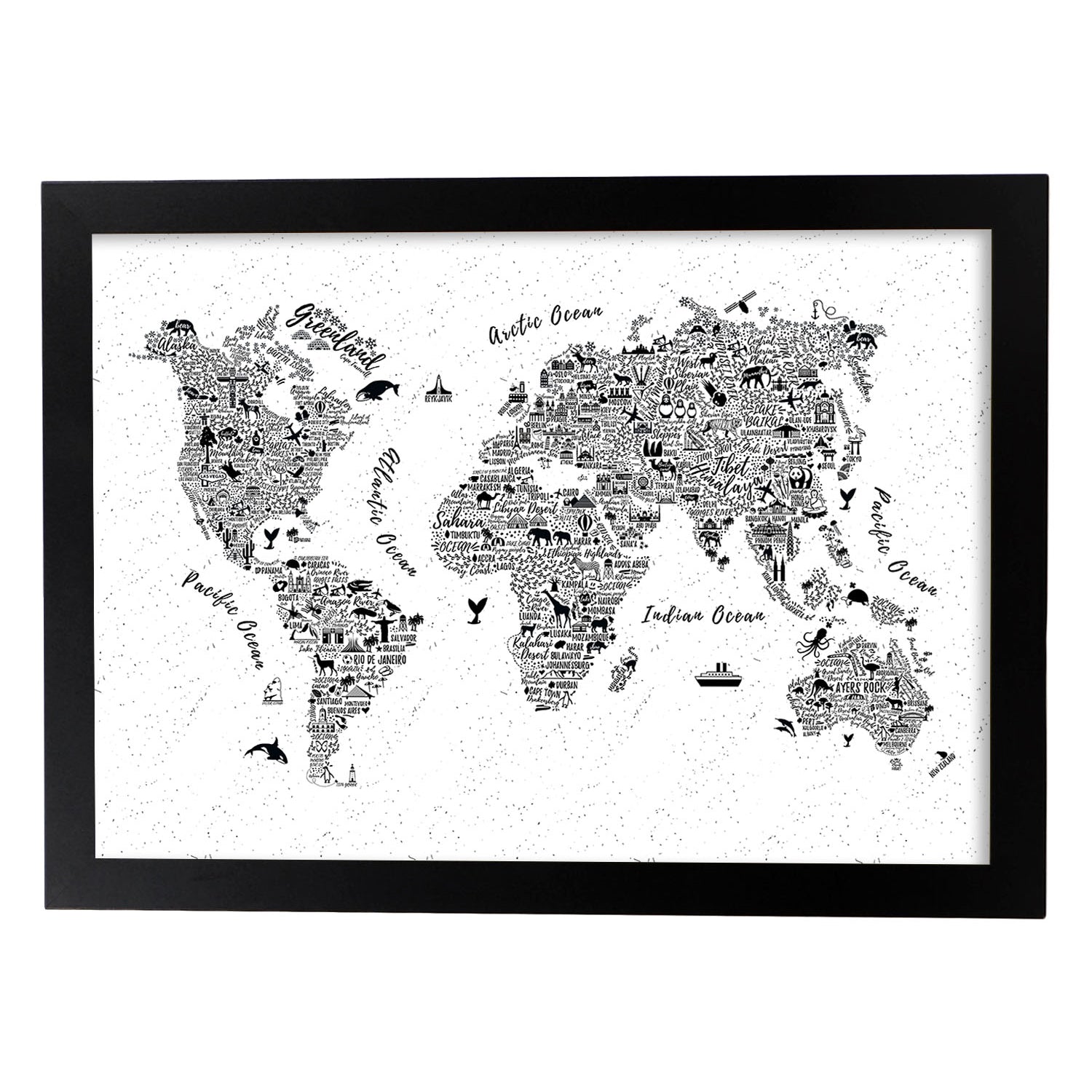 Poster con mapa tipográfico. Láminas con mapas del mundo.-Artwork-Nacnic-A4-Marco Negro-Nacnic Estudio SL