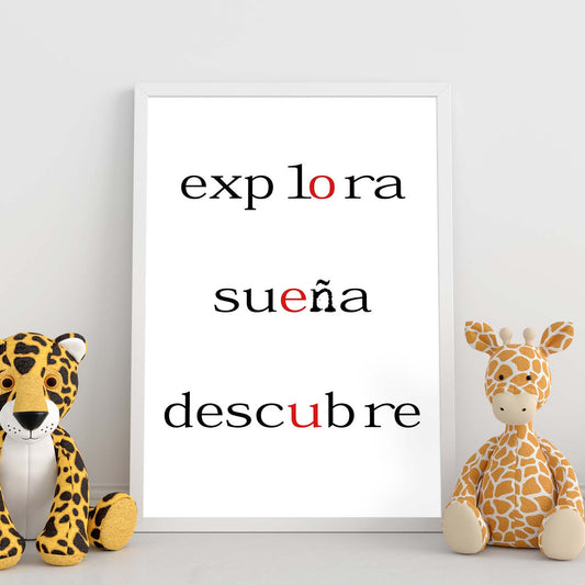 Poster con mensaje feliz. Lámina Explora sueña descubre.-Artwork-Nacnic-Nacnic Estudio SL