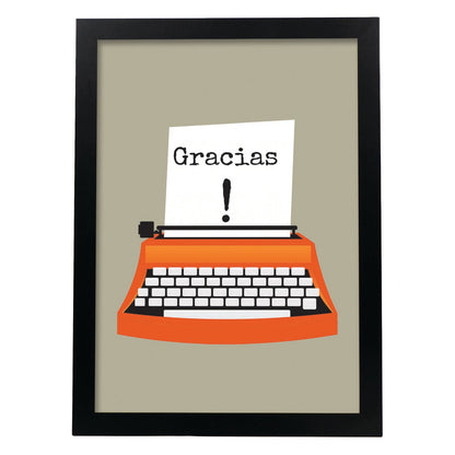 Poster con mensaje feliz. Lámina Gracias.-Artwork-Nacnic-A4-Marco Negro-Nacnic Estudio SL