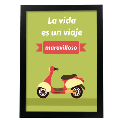 Poster con mensaje feliz. Lámina La vida es un viaje maravilloso.-Artwork-Nacnic-A4-Marco Negro-Nacnic Estudio SL