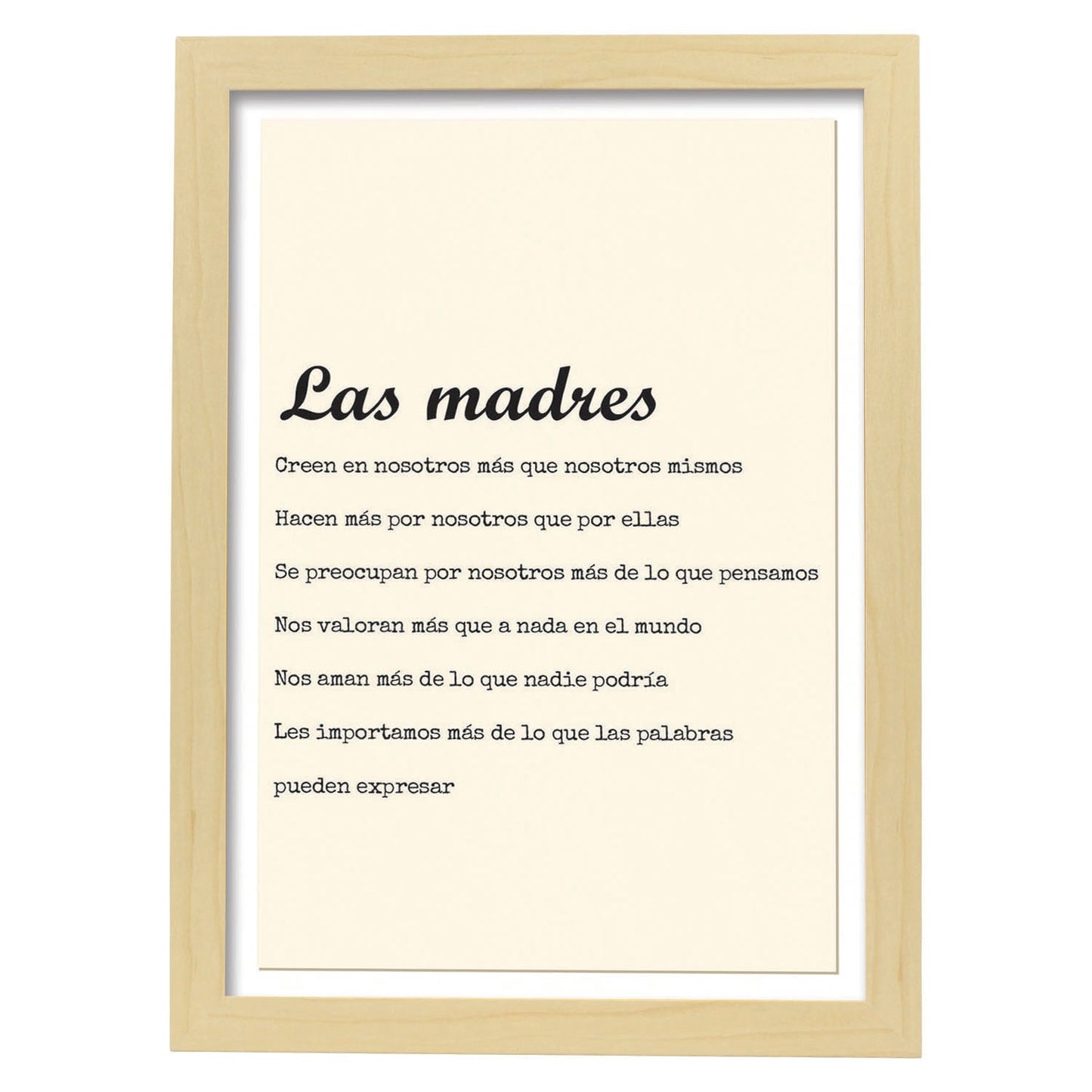 Poster con mensaje feliz. Lámina Las madres.-Artwork-Nacnic-A3-Marco Madera clara-Nacnic Estudio SL