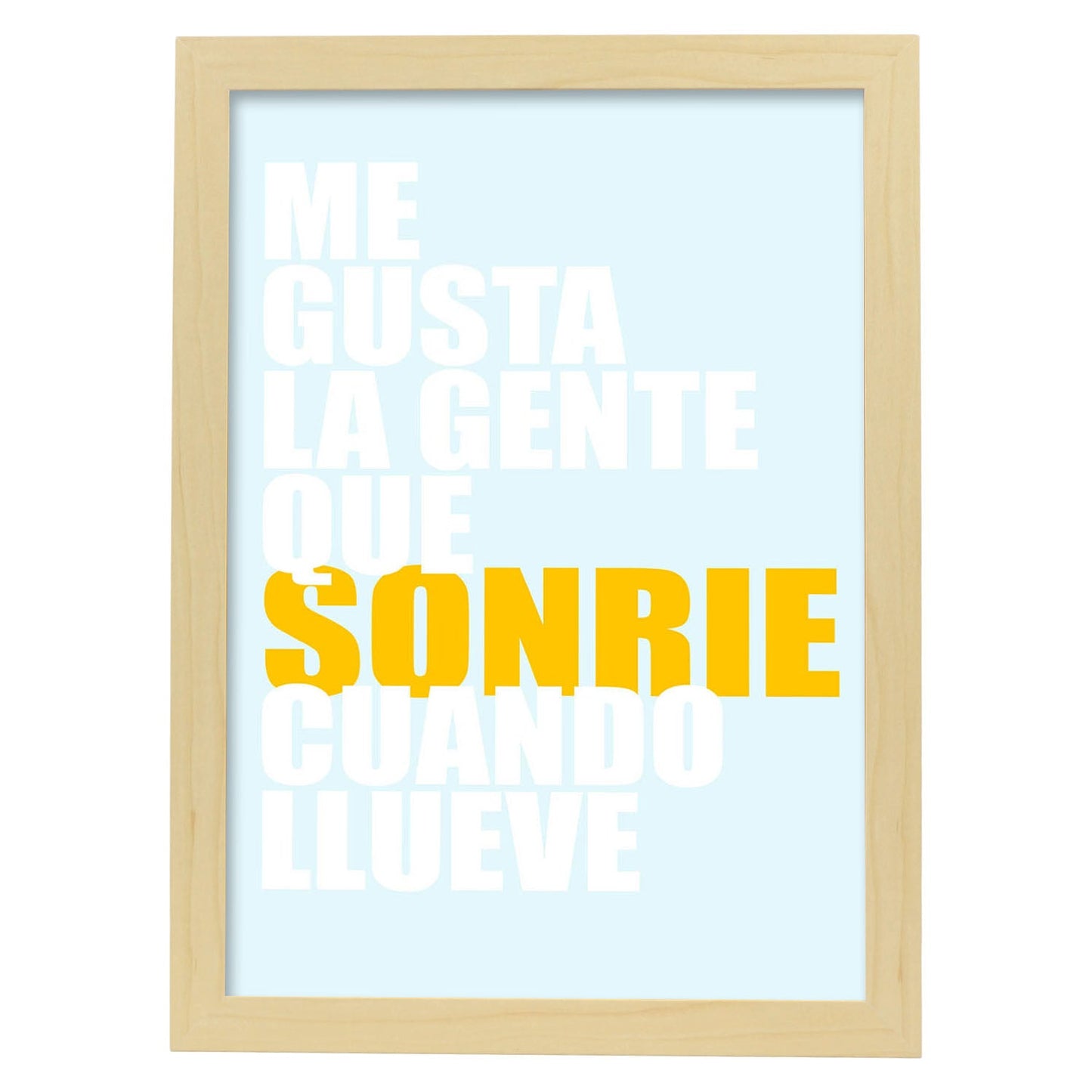 Poster con mensaje feliz. Lámina Me gusta la gente.-Artwork-Nacnic-A4-Marco Madera clara-Nacnic Estudio SL