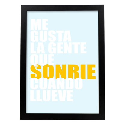 Poster con mensaje feliz. Lámina Me gusta la gente.-Artwork-Nacnic-A4-Marco Negro-Nacnic Estudio SL