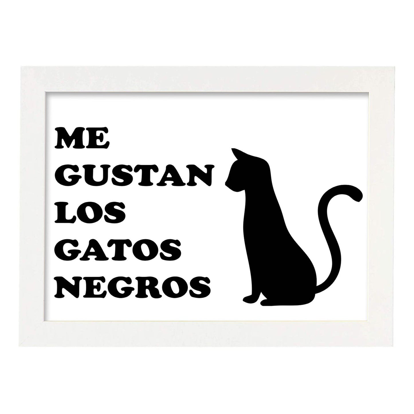 Poster con mensaje feliz. Lámina Me gustan los gatos negros.-Artwork-Nacnic-A3-Marco Blanco-Nacnic Estudio SL
