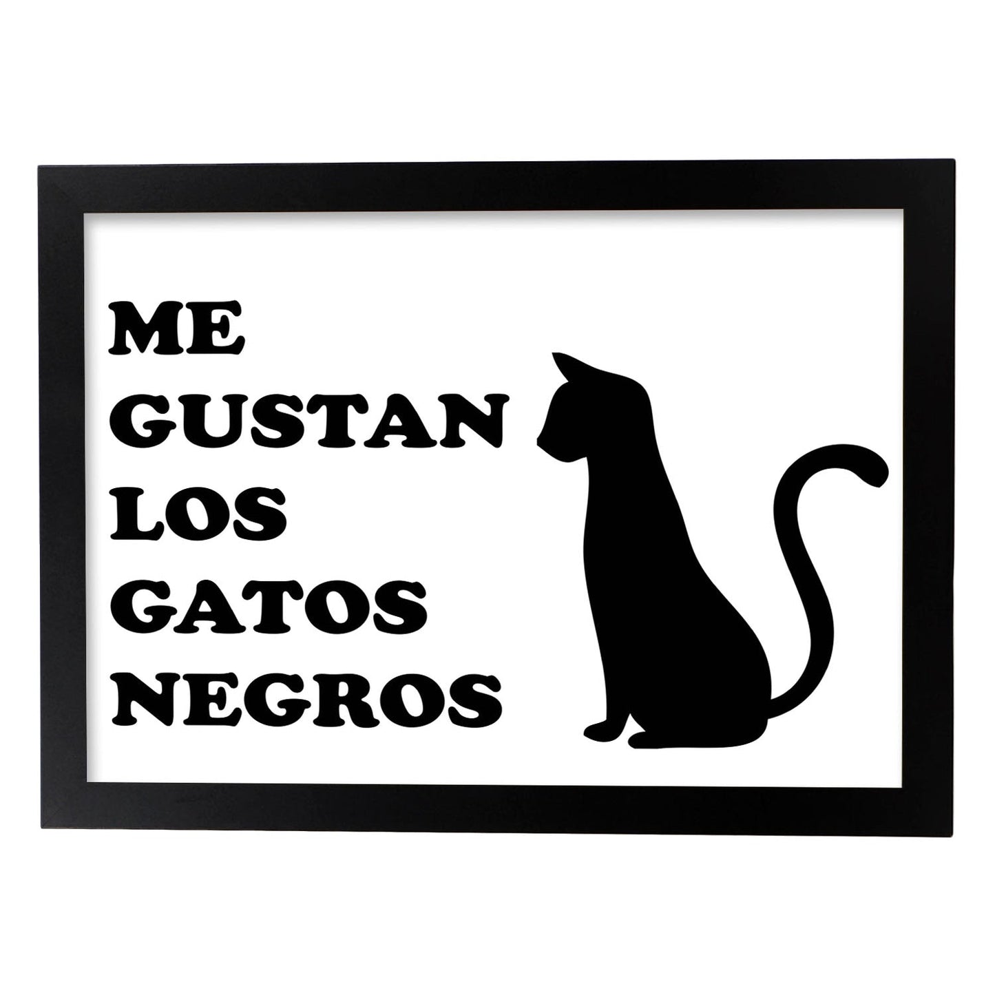 Poster con mensaje feliz. Lámina Me gustan los gatos negros.-Artwork-Nacnic-A3-Marco Negro-Nacnic Estudio SL