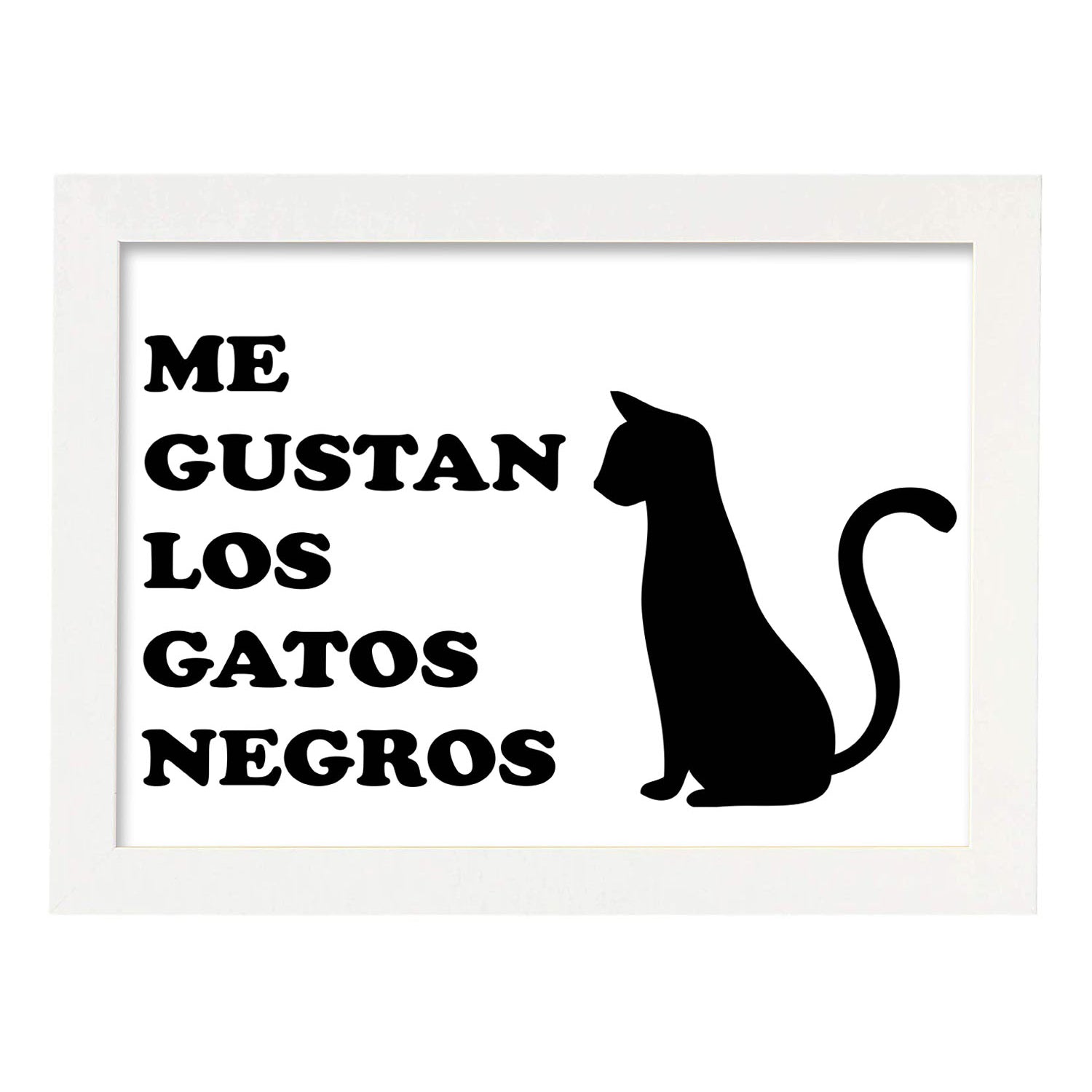 Poster con mensaje feliz. Lámina Me gustan los gatos negros.-Artwork-Nacnic-A4-Marco Blanco-Nacnic Estudio SL