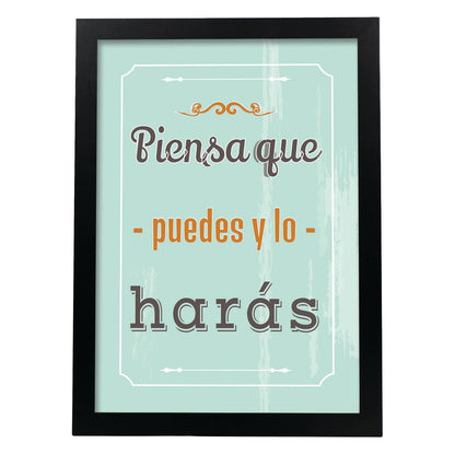 Poster con mensaje feliz. Lámina Piensa que puedes y lo harás 2.-Artwork-Nacnic-A4-Marco Negro-Nacnic Estudio SL