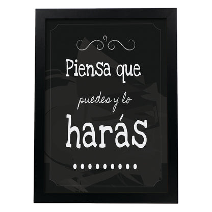 Poster con mensaje feliz. Lámina Piensa que puedes y lo harás.-Artwork-Nacnic-A4-Marco Negro-Nacnic Estudio SL