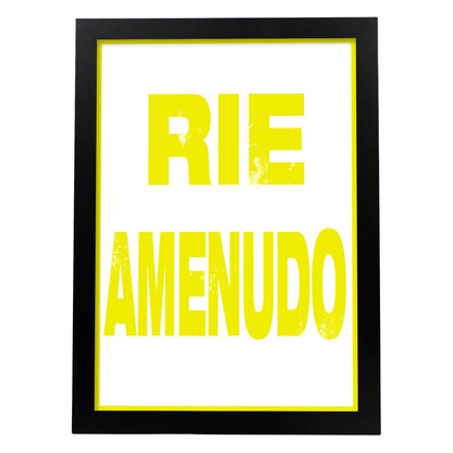 Poster con mensaje feliz. Lámina Ríe amenudo.-Artwork-Nacnic-A4-Marco Negro-Nacnic Estudio SL