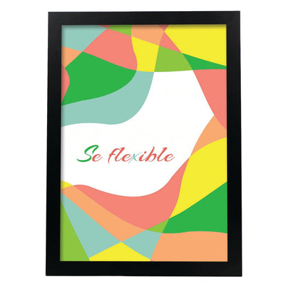 Poster con mensaje feliz. Lámina Sé flexible.-Artwork-Nacnic-A4-Marco Negro-Nacnic Estudio SL