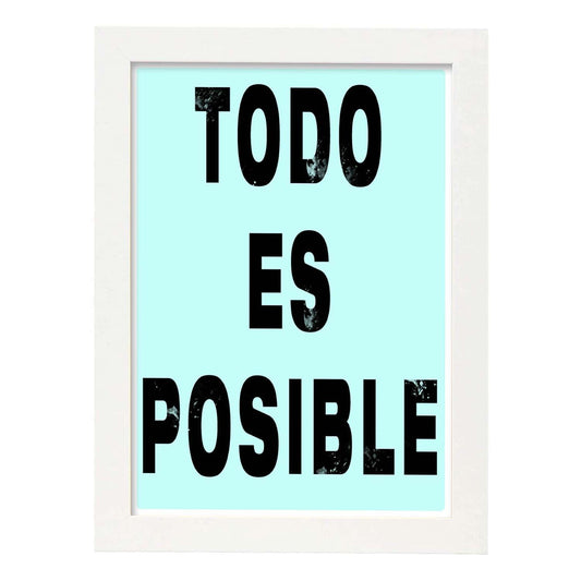 Poster con mensaje feliz. Lámina Todo es posible.-Artwork-Nacnic-A4-Marco Blanco-Nacnic Estudio SL