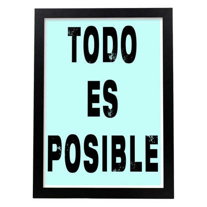 Poster con mensaje feliz. Lámina Todo es posible.-Artwork-Nacnic-A4-Marco Negro-Nacnic Estudio SL
