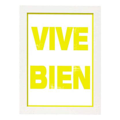Poster con mensaje feliz. Lámina Vive bien.-Artwork-Nacnic-A4-Marco Blanco-Nacnic Estudio SL