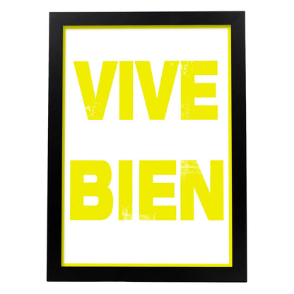 Poster con mensaje feliz. Lámina Vive bien.-Artwork-Nacnic-A4-Marco Negro-Nacnic Estudio SL