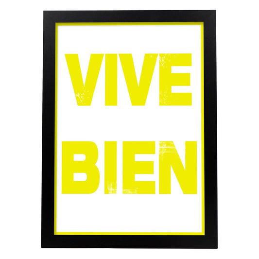Poster con mensaje feliz. Lámina Vive bien.-Artwork-Nacnic-A4-Marco Negro-Nacnic Estudio SL