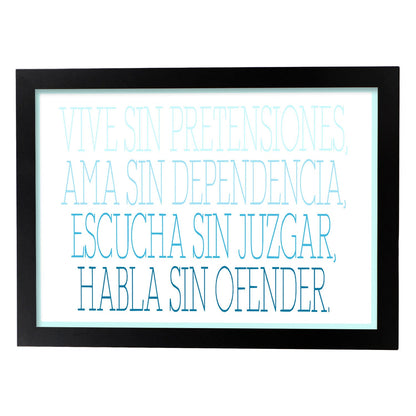 Poster con mensaje feliz. Lámina Vive sin pretensiones.-Artwork-Nacnic-A4-Marco Negro-Nacnic Estudio SL