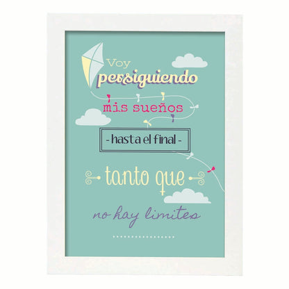 Poster con mensaje feliz. Lámina Voy persiguiendo mis sueños 2.-Artwork-Nacnic-A4-Marco Blanco-Nacnic Estudio SL
