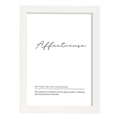 Poster con palabras en francés. Lámina Affectueuse con definición y fondo blanco.-Artwork-Nacnic-A4-Marco Blanco-Nacnic Estudio SL