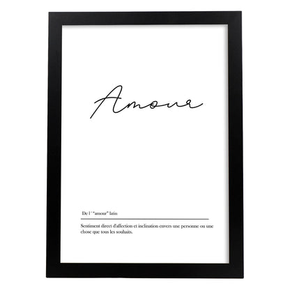 Poster con palabras en francés. Lámina Amour con definición y fondo blanco.-Artwork-Nacnic-A4-Marco Negro-Nacnic Estudio SL